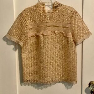 NEW ZARA WOMEN LACE RUFFLE SHORT SLEEVE TOP
